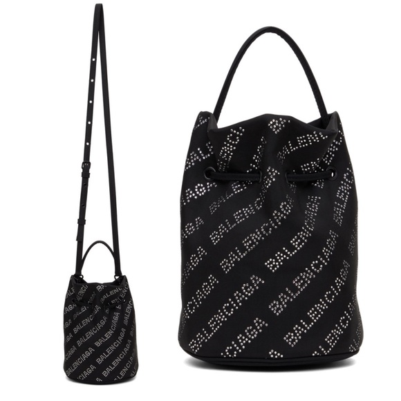 NEW Balenciaga Wheel XS Drawstring Bucket Bag, Black/Crystal $1,390 Sold Out - Picture 8 of 16